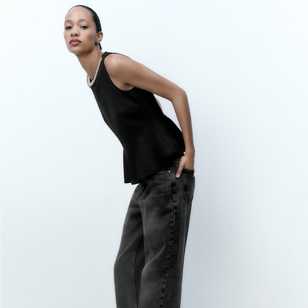 NWT Zara Pearl Peplum Top - Picture 5 of 11